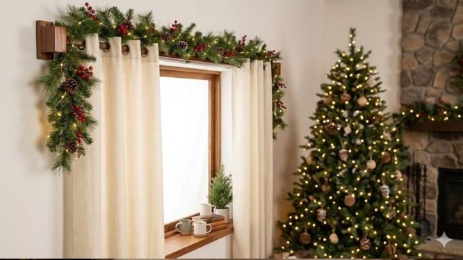 Decoración navideña elegante: cómo usar cortineros de madera para transformar tus ventanas en Navidad